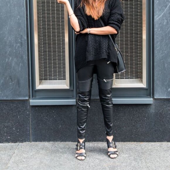 ZARA LEATHER PANTS - IT GIRL FAUX LEATHER PANTS WITH RIBBING AND ZIPPER Size M - Picture 1 of 14